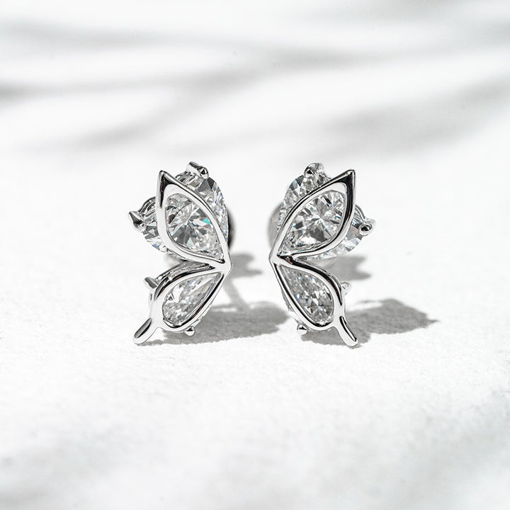 1.20ct Lab-Diamond Half-Butterfly Wing Earrings in 18K Solid White Gold