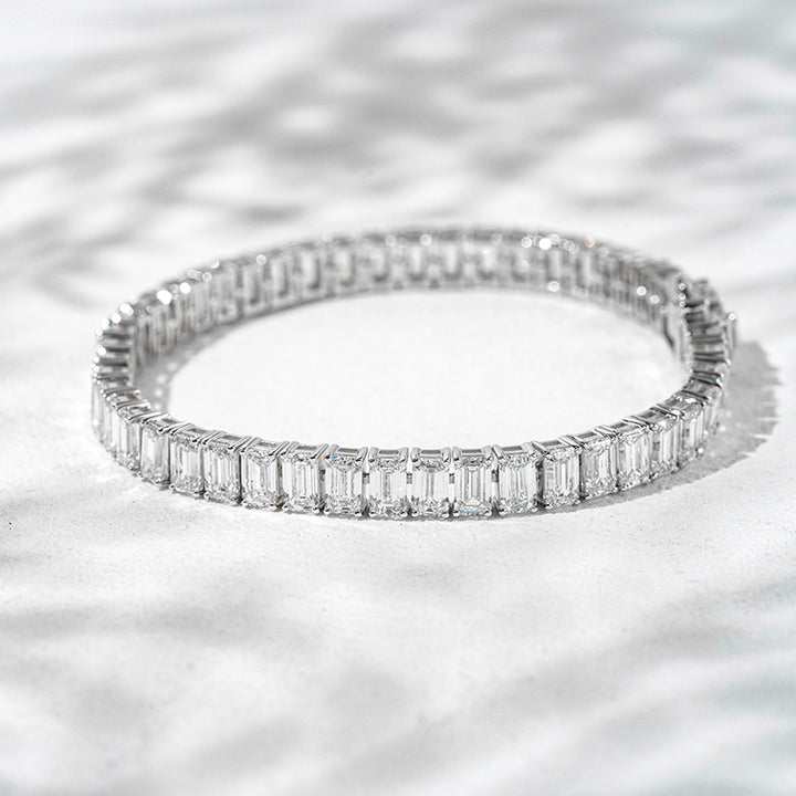 3*5mm, 15ct Emerald Cut Diamond Tennis Bracelet in 18K Solid White Gold