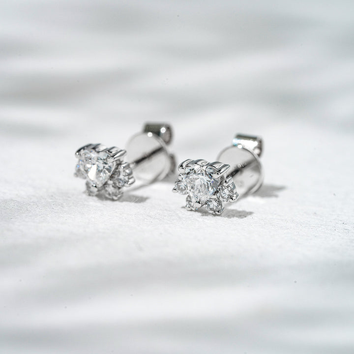 Lab-Diamond Paw Earrings in 18K Solid White Gold