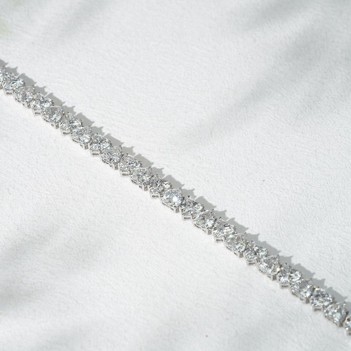 5mm, 14ct Heart Cut Diamond Tennis Bracelet in 14K Solid White Gold