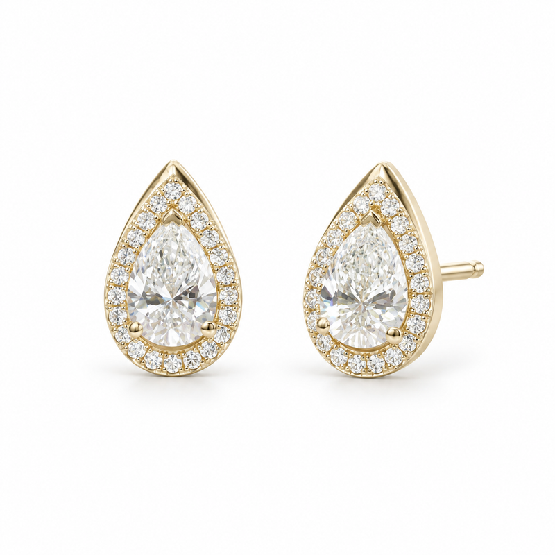 Pear Lab Diamond Halo Stud Earrings — 1.13ctw