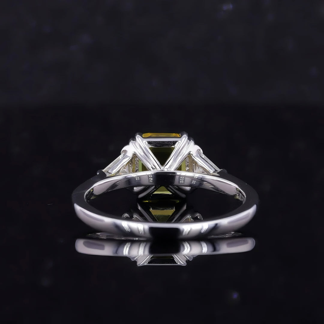 2.50ct Asscher-Cut Yellow Sapphire Three-Stone Ring in 14K or 18K White Gold