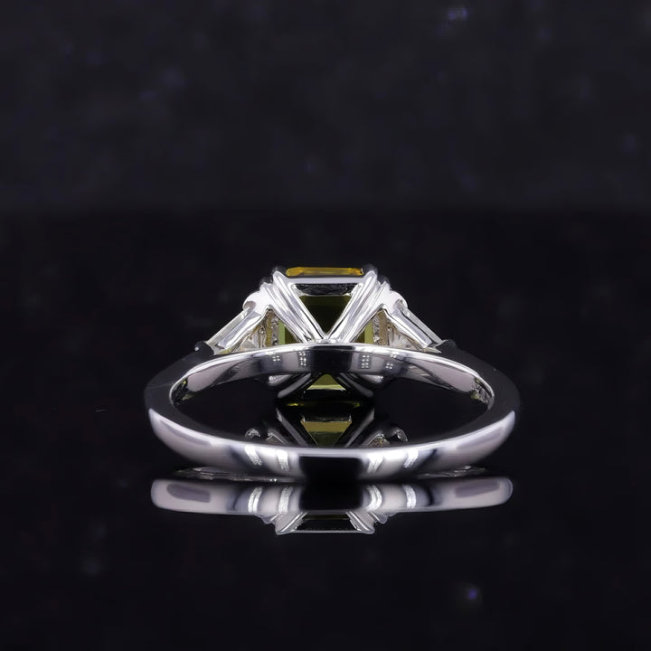 2.50ct Asscher-Cut Yellow Sapphire Three-Stone Ring in 14K or 18K White Gold