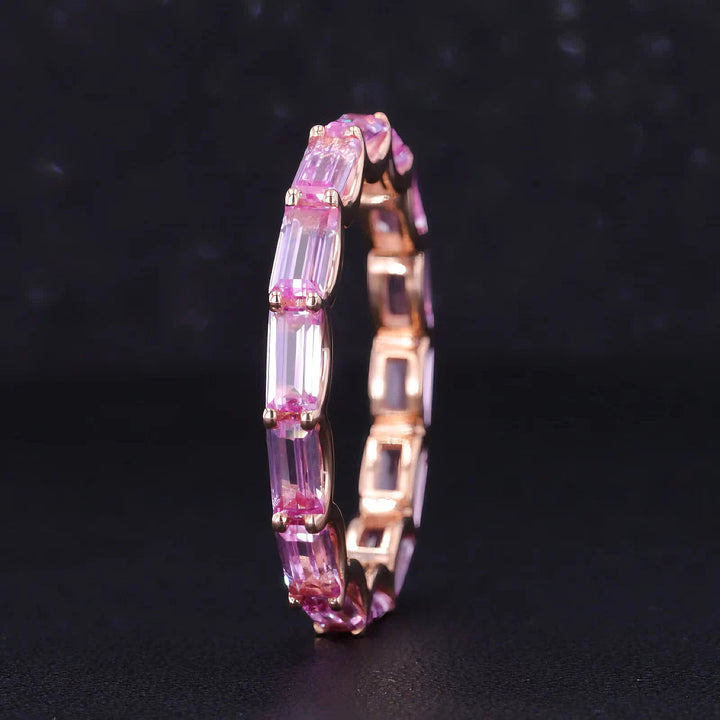 2.5x5mm, 3.50ctw Emerald Lab-Grown Pink Sapphire East-to-West Eternity Band Ring in 14K Rose Gold