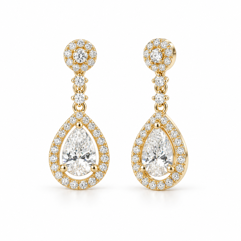 Pear Lab Diamond Halo Drop Earrings — 1.00ctw