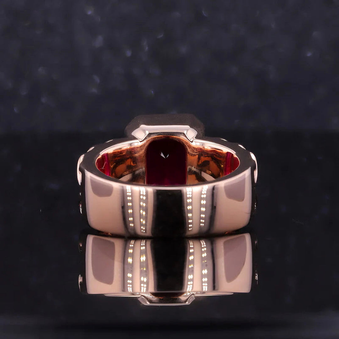 8*10mm Emerald Cut Red Ruby Bezel Set Ring in 10K Solid Rose Gold