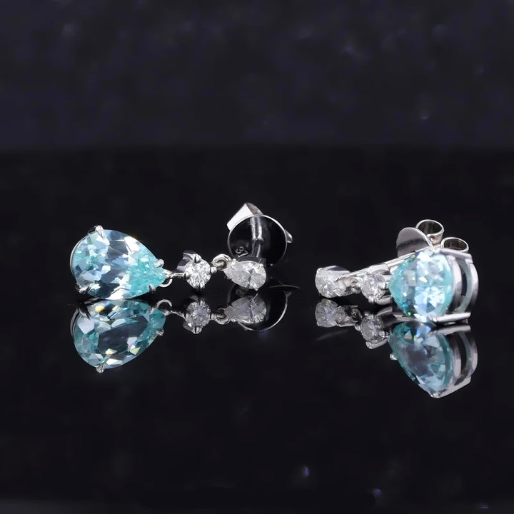 1.00ct Each Pear-Cut Paraiba Tourmaline & Diamond Dangle Earrings in 14K White Gold