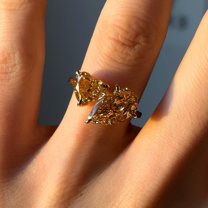 2.00ct, 3.00ct Heart/Pear Lab-Grown Yellow Diamonds Toi Et Moi Ring, "The Amour"