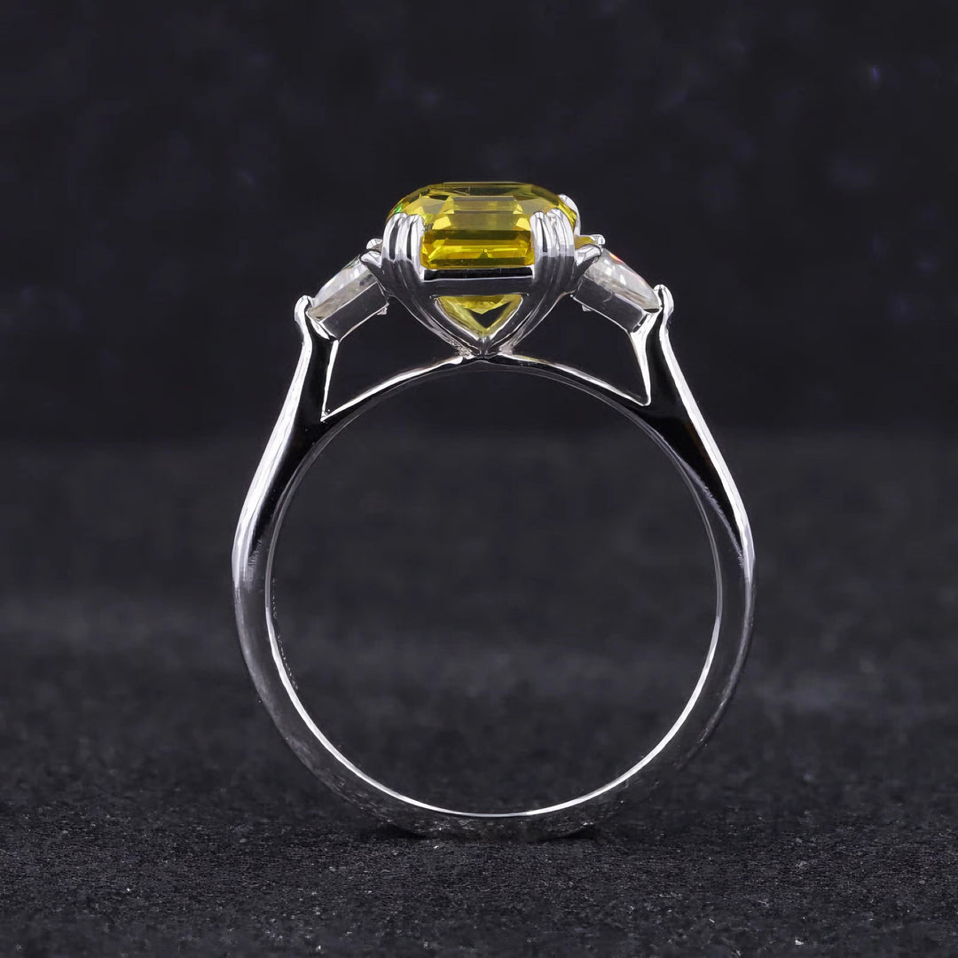 2.50ct Asscher-Cut Yellow Sapphire Three-Stone Ring in 14K or 18K White Gold