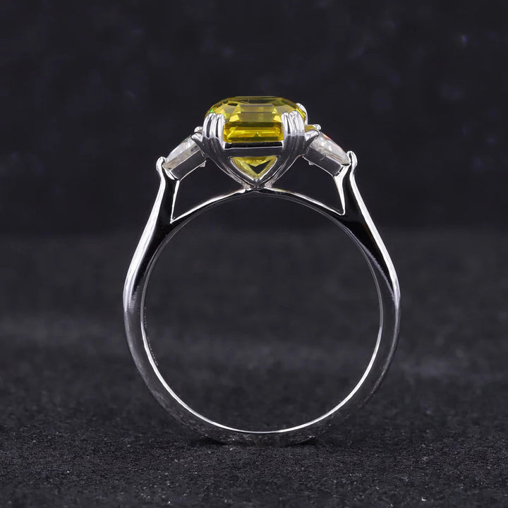 2.50ct Asscher-Cut Yellow Sapphire Three-Stone Ring in 14K or 18K White Gold