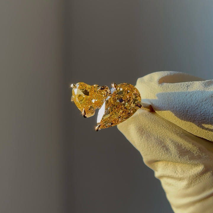 2.00ct, 3.00ct Heart/Pear Lab-Grown Yellow Diamonds Toi Et Moi Ring, "The Amour"