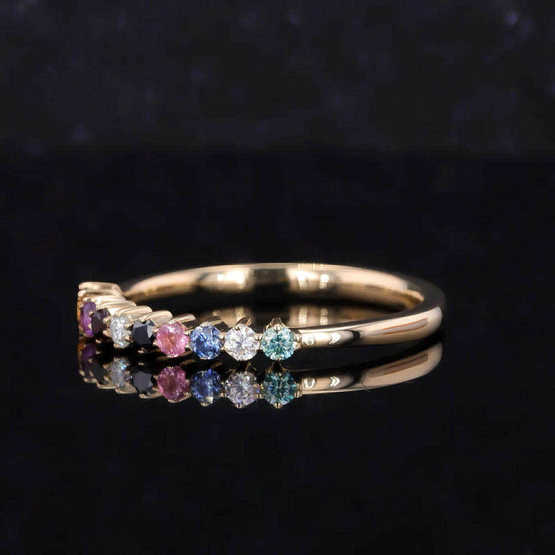 1.10ctw Rainbow Sapphire Half-Eternity Ring in 14K Yellow Gold (2mm, Natural Multicolor Stones)