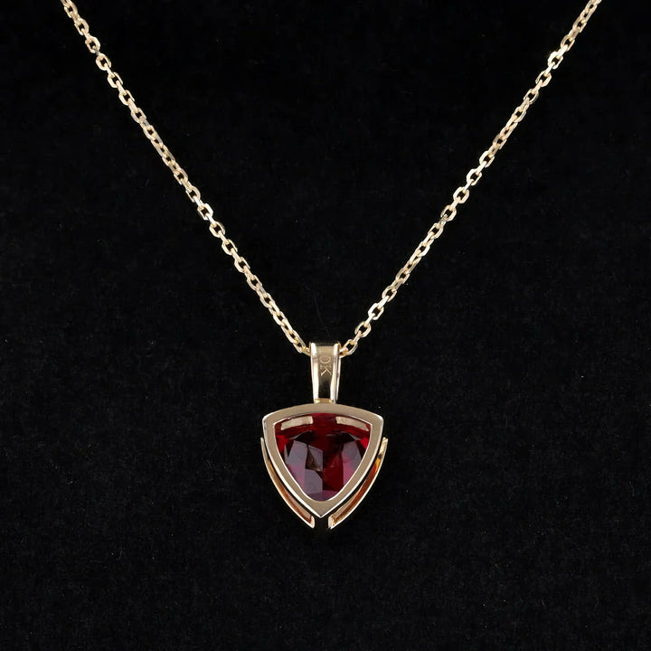 Trillion Cut Ruby Pendant Necklace in 10K Solid Yellow Gold