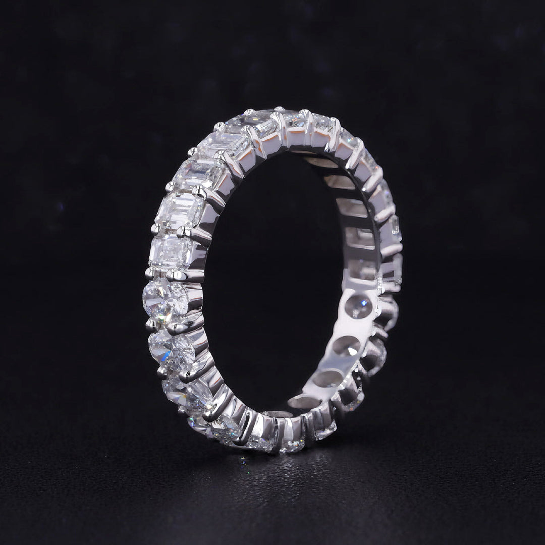 3.36ctw Half Oval & Half Emerald Diamond Eternity Band Ring in White Gold (4mm)