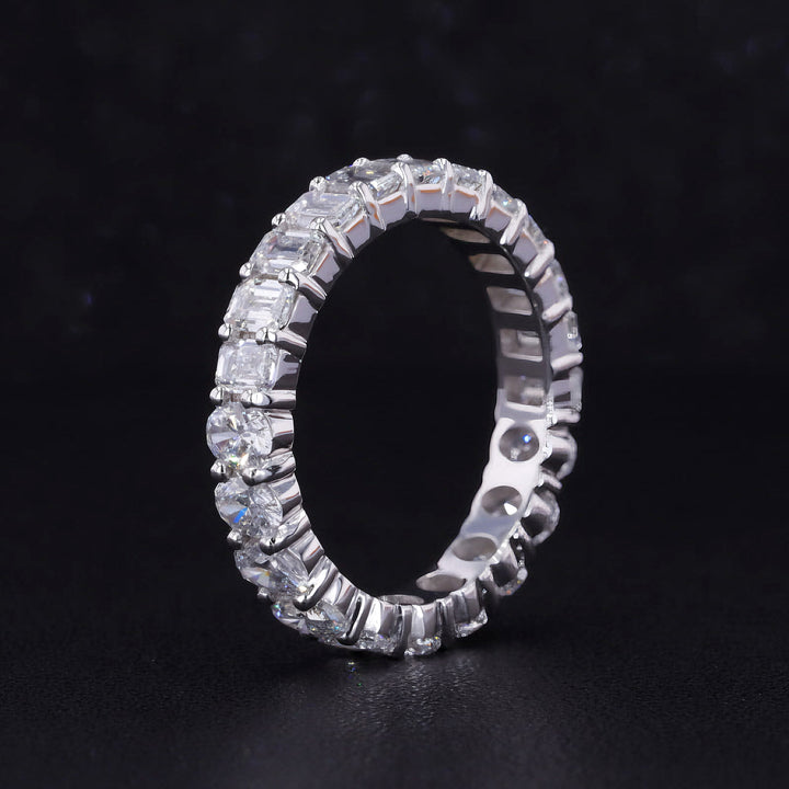3.36ctw Half Oval & Half Emerald Diamond Eternity Band Ring in White Gold (4mm)
