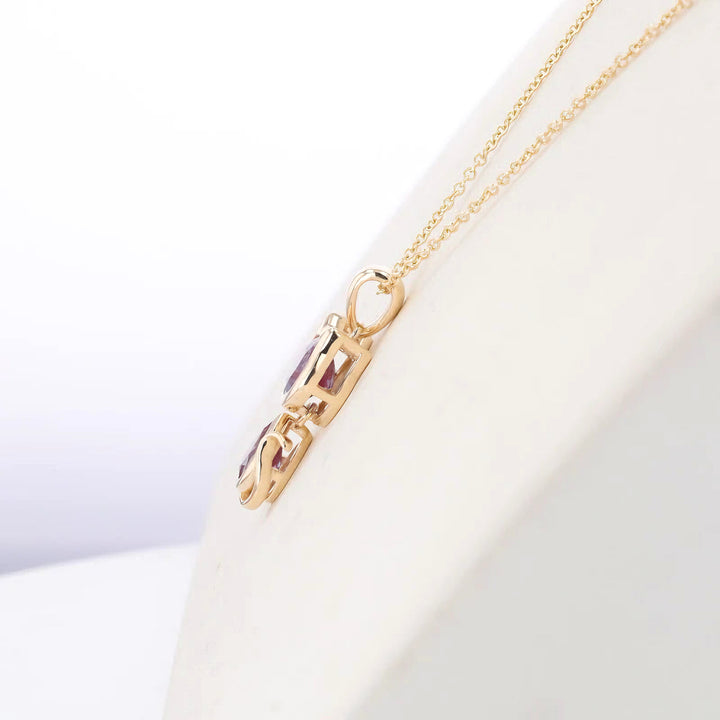 1.75ct Oval & Pear-Cut Alexandrite Cat Pendant Necklace in 14K Yellow Gold (6x8mm, 3x6mm)