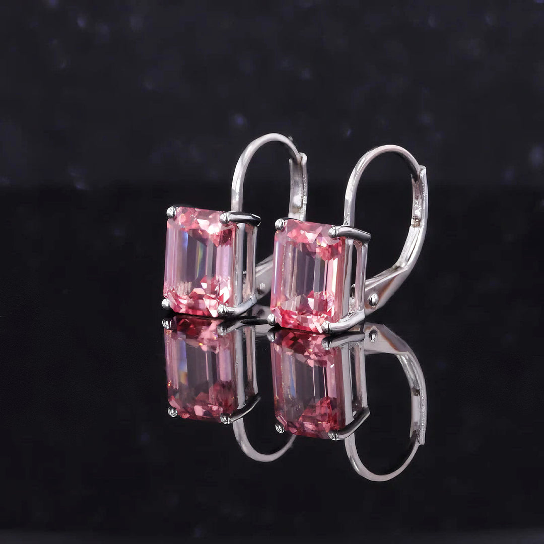 6x8mm, 2.10ct Each Emerald Lab-Grown Pink Sapphire Hoop Earrings in 14K White Gold