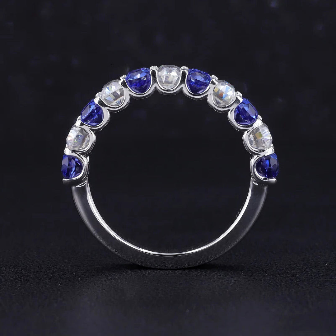 3.35ctw Oval Blue Sapphire & Diamond Alternating Half-Eternity Band in 14K/18K White Gold (5mm)