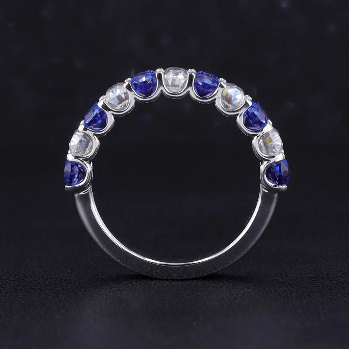 3.35ctw Oval Blue Sapphire & Diamond Alternating Half-Eternity Band in 14K/18K White Gold (5mm)