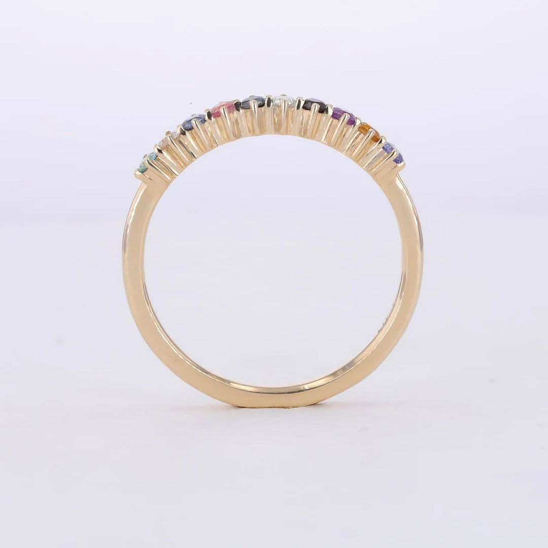 1.10ctw Rainbow Sapphire Half-Eternity Ring in 14K Yellow Gold (2mm, Natural Multicolor Stones)