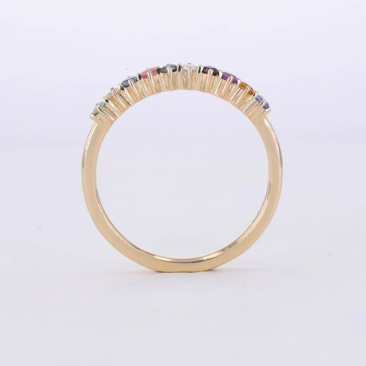 1.10ctw Rainbow Sapphire Half-Eternity Ring in 14K Yellow Gold (2mm, Natural Multicolor Stones)