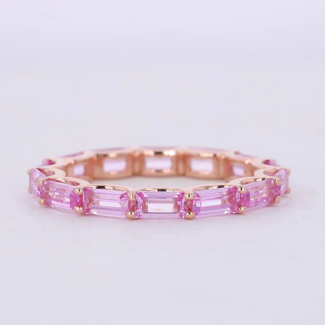 2.5x5mm, 3.50ctw Emerald Lab-Grown Pink Sapphire East-to-West Eternity Band Ring in 14K Rose Gold