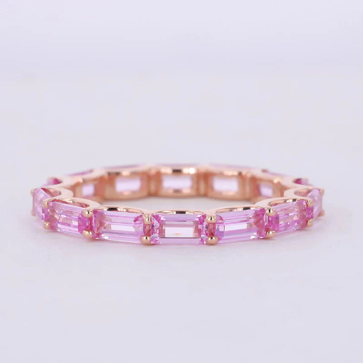2.5x5mm, 3.50ctw Emerald Lab-Grown Pink Sapphire East-to-West Eternity Band Ring in 14K Rose Gold