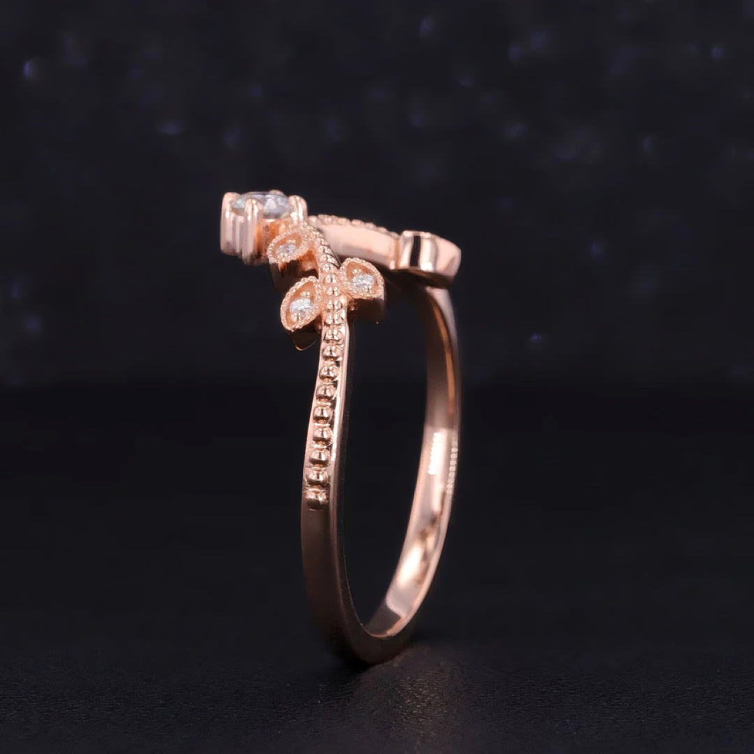 6x9mm, 2.00ct Pear Lab-Grown Blue Sapphire with Diamond Halo Ring with Stacking Ring in 18K Rose Gold