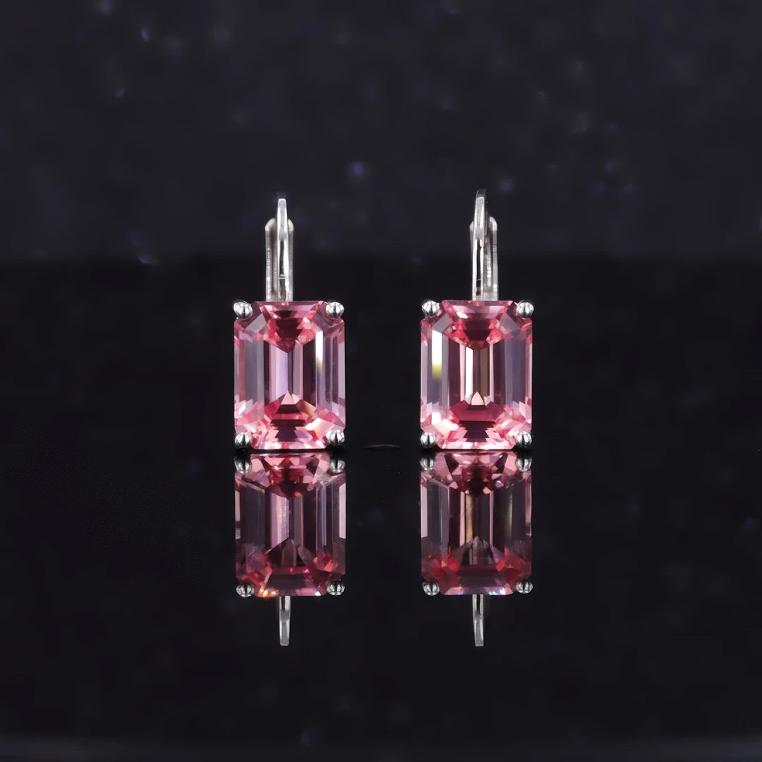 6x8mm, 2.10ct Each Emerald Lab-Grown Pink Sapphire Hoop Earrings in 14K White Gold