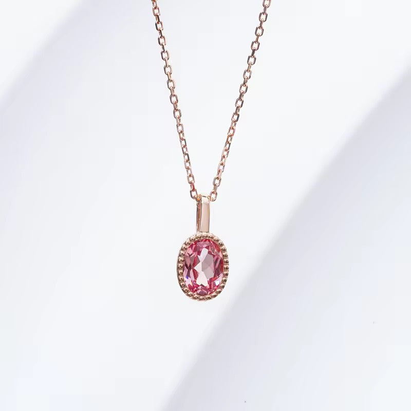 5x7mm, 1.00ct Oval Lab-Grown Pink Sapphire Pendant Necklace in 14K Rose Gold