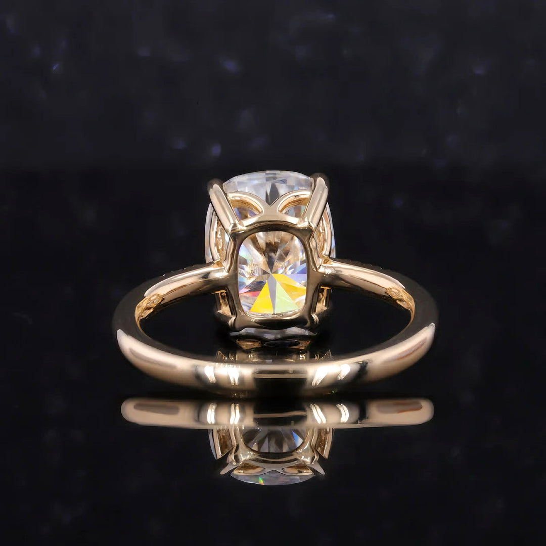 3.00ct Cushion-Cut Moissanite with Pavé Band Ring in 14K Yellow Gold
