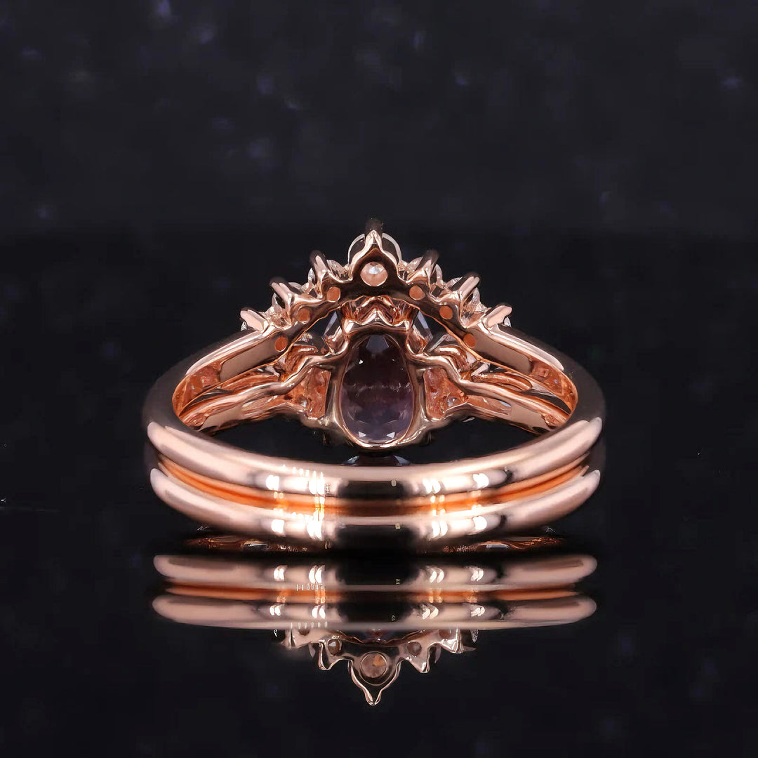 1.60ct Pear-Cut Alexandrite Ring with Diamond Stacking Band in 14K Rose Gold (6x9mm)