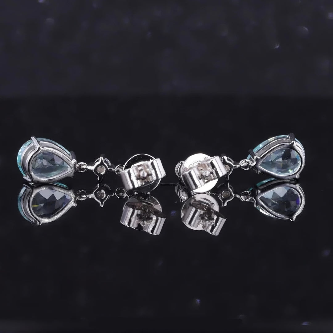 1.00ct Each Pear-Cut Paraiba Tourmaline & Diamond Dangle Earrings in 14K White Gold