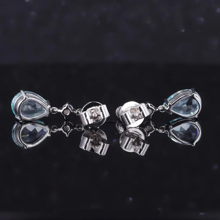1.00ct Each Pear-Cut Paraiba Tourmaline & Diamond Dangle Earrings in 14K White Gold