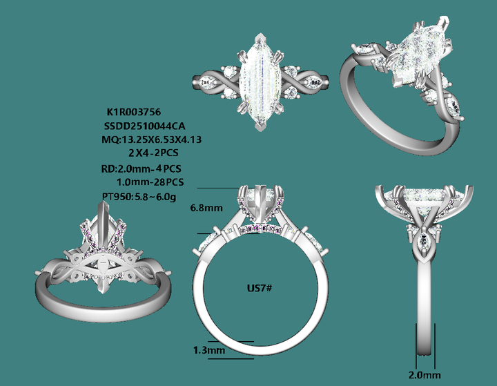 Custom 2.00ct E-VVS2 Lab Diamond Marquise Cathedral Ring (Platinum) — Remaining Deposit