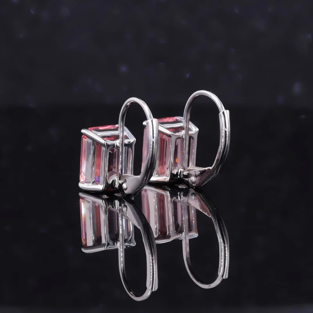 6x8mm, 2.10ct Each Emerald Lab-Grown Pink Sapphire Hoop Earrings in 14K White Gold