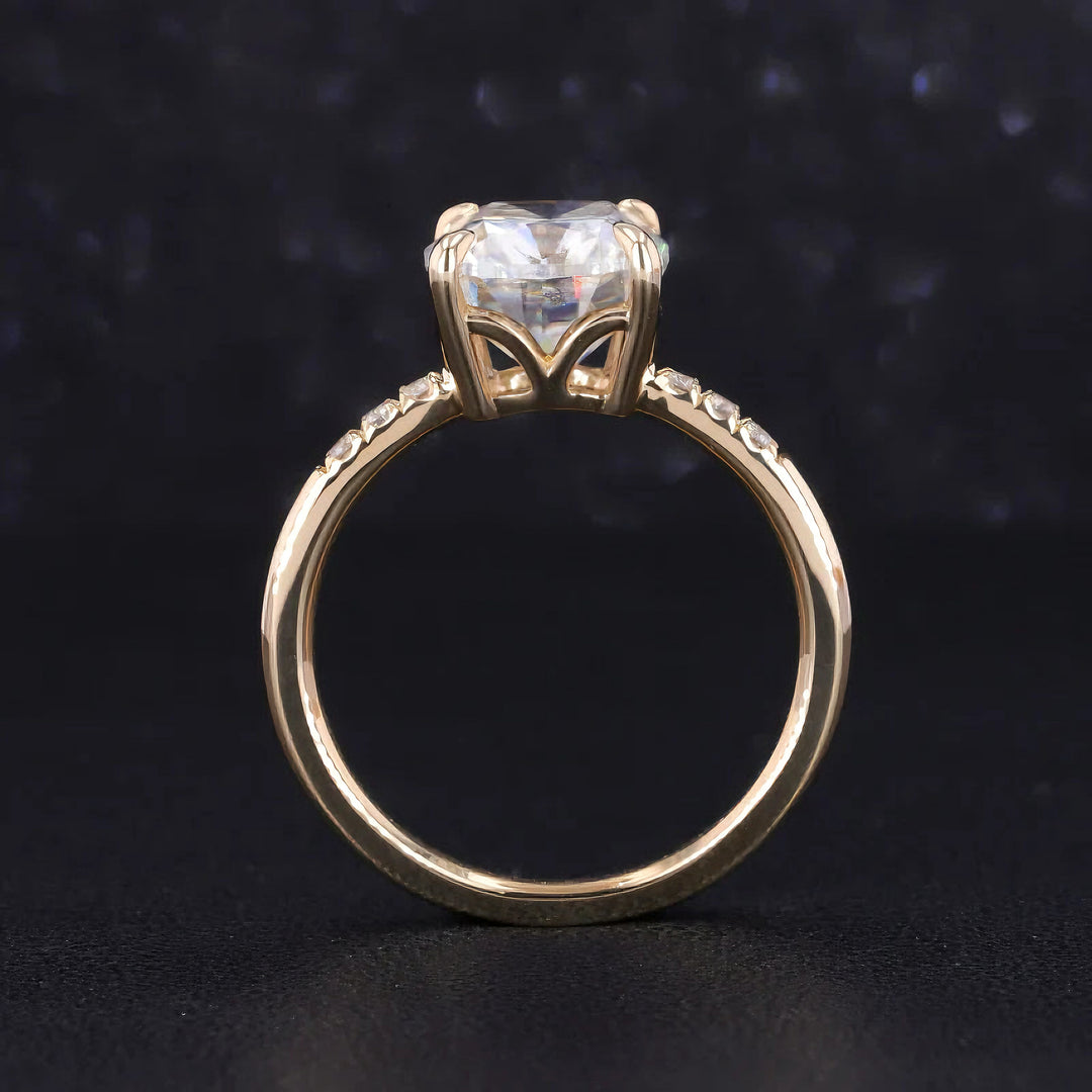 3.00ct Cushion-Cut Moissanite with Pavé Band Ring in 14K Yellow Gold