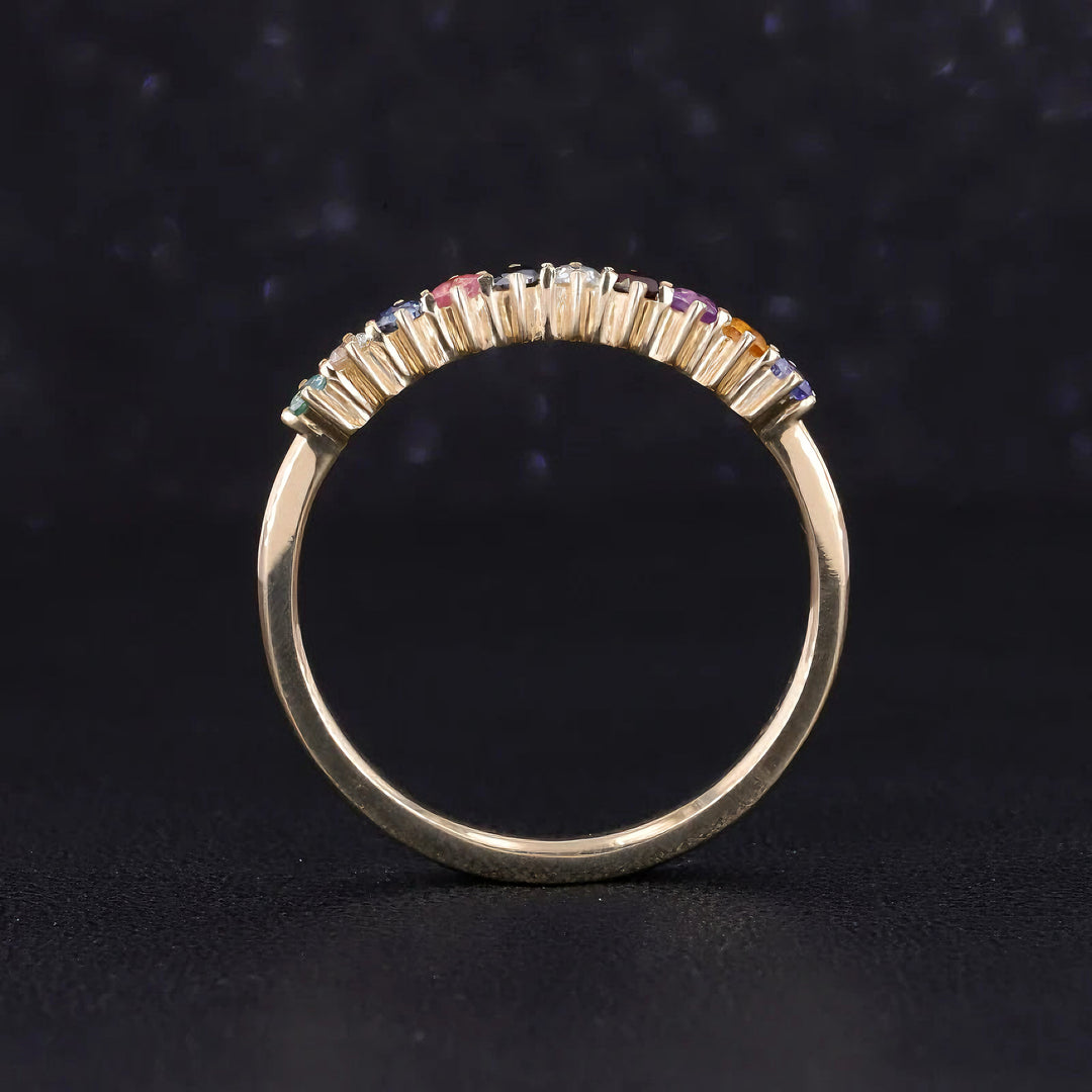 1.10ctw Rainbow Sapphire Half-Eternity Ring in 14K Yellow Gold (2mm, Natural Multicolor Stones)