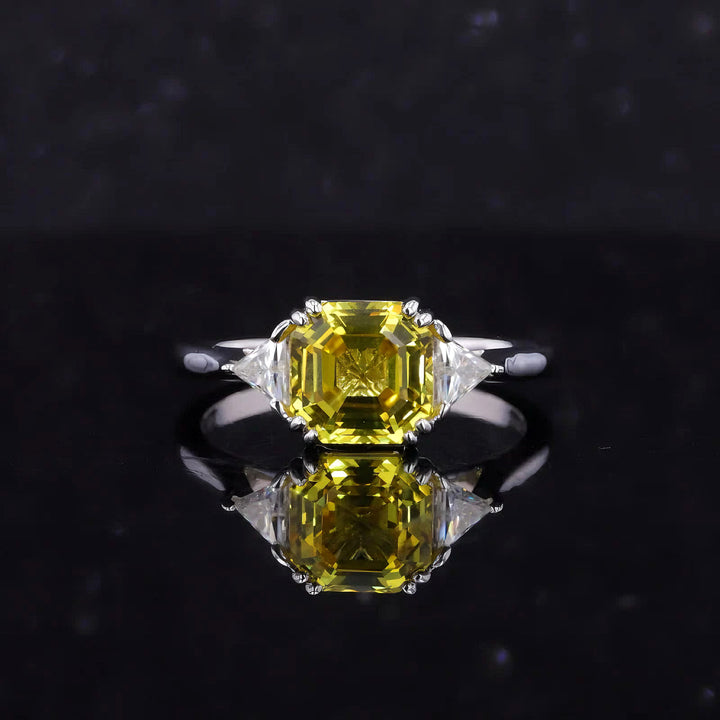 2.50ct Asscher-Cut Yellow Sapphire Three-Stone Ring in 14K or 18K White Gold