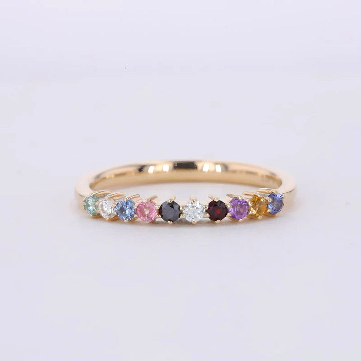 1.10ctw Rainbow Sapphire Half-Eternity Ring in 14K Yellow Gold (2mm, Natural Multicolor Stones)