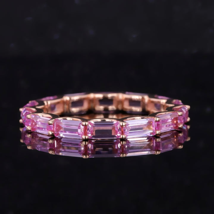 2.5x5mm, 3.50ctw Emerald Lab-Grown Pink Sapphire East-to-West Eternity Band Ring in 14K Rose Gold