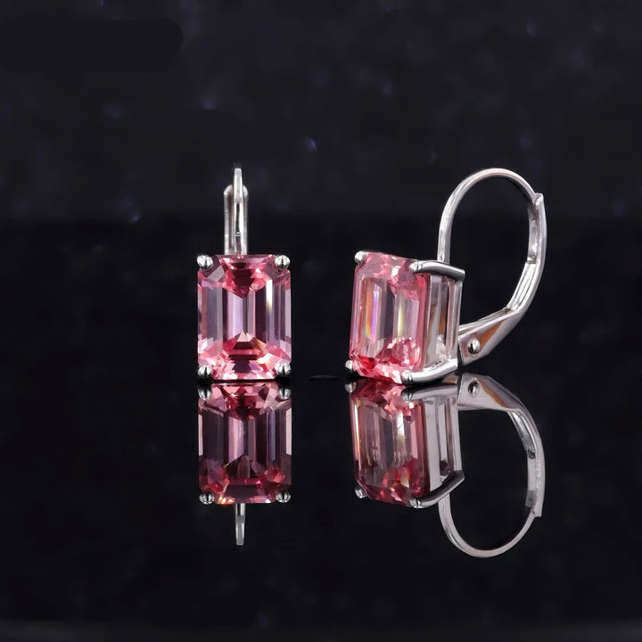 6x8mm, 2.10ct Each Emerald Lab-Grown Pink Sapphire Hoop Earrings in 14K White Gold