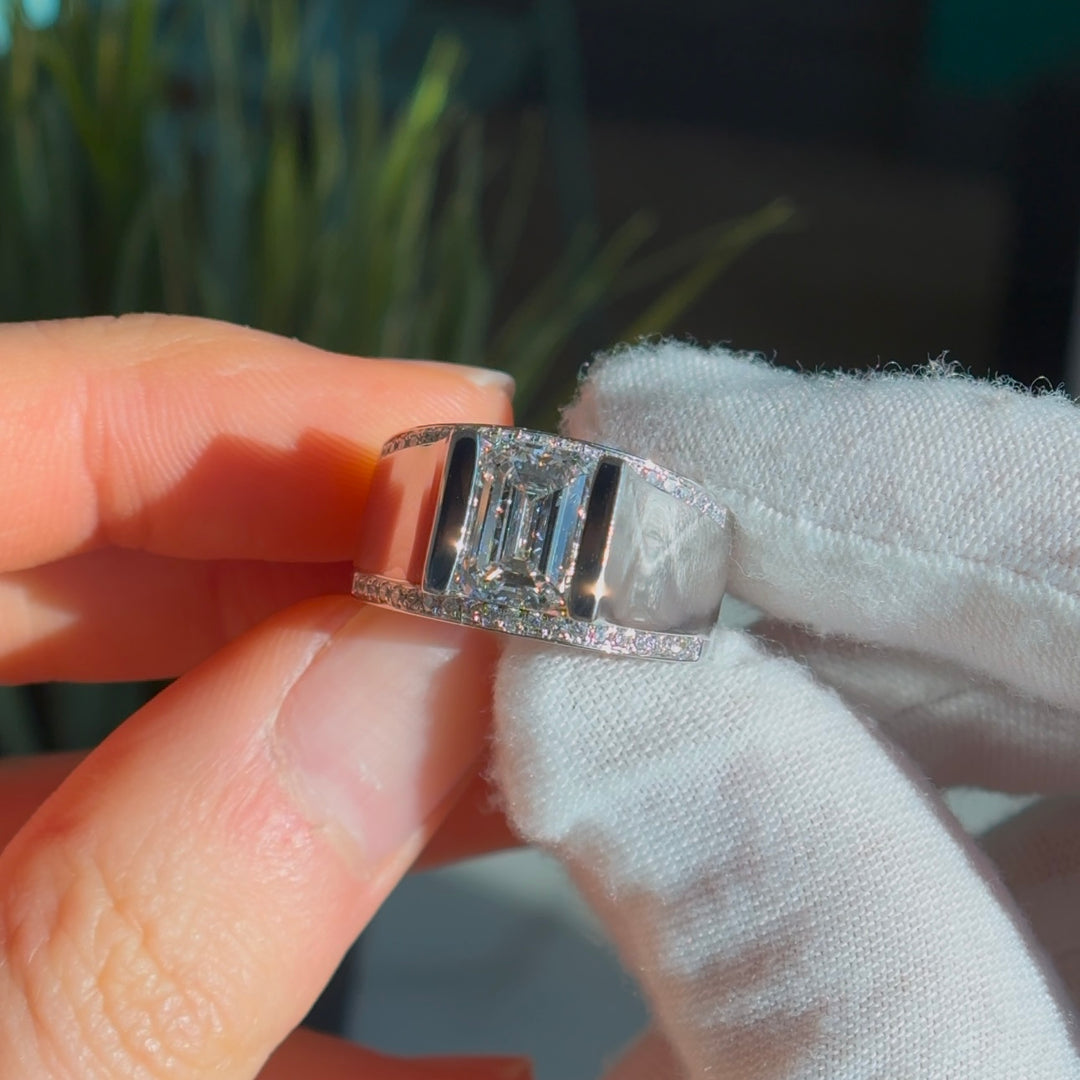 2.50ct Emerald Cut Lab Diamond Band Ring in Platinum 950