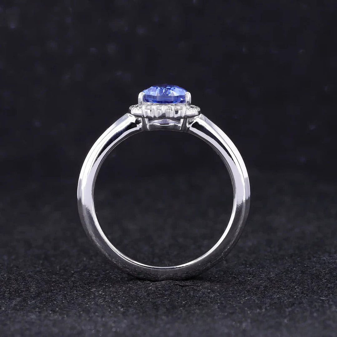 6x8mm, 1.60ct Pear Lab-Grown Blue Sapphire with Diamond Accents Ring in 14K White Gold