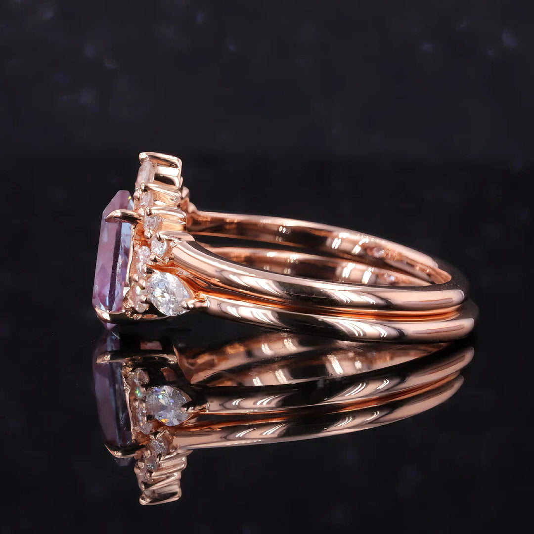 1.60ct Pear-Cut Alexandrite Ring with Diamond Stacking Band in 14K Rose Gold (6x9mm)