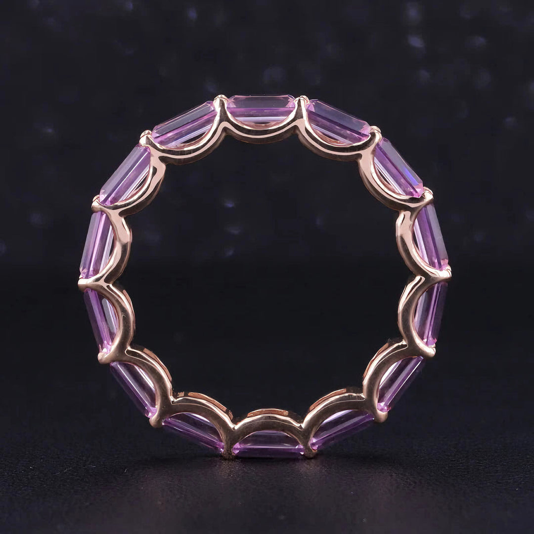 2.5x5mm, 3.50ctw Emerald Lab-Grown Pink Sapphire East-to-West Eternity Band Ring in 14K Rose Gold