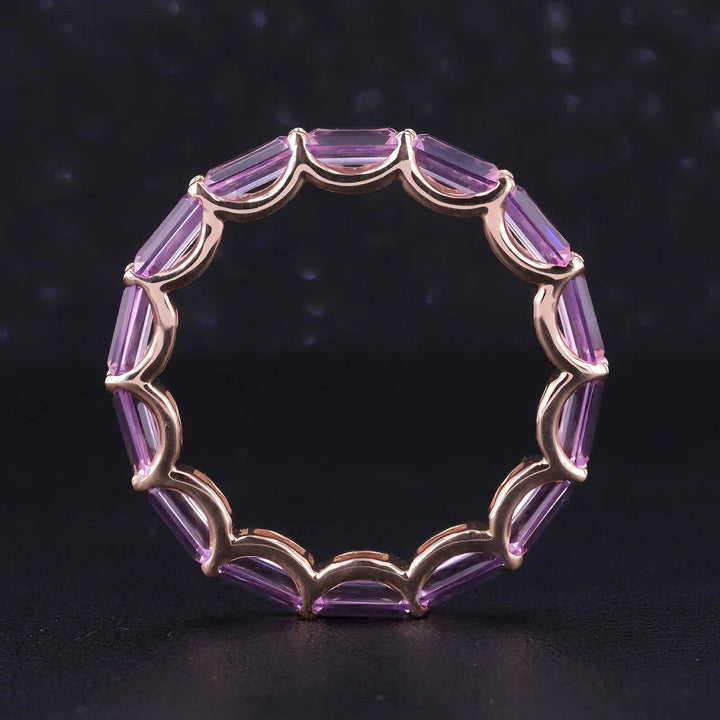 2.5x5mm, 3.50ctw Emerald Lab-Grown Pink Sapphire East-to-West Eternity Band Ring in 14K Rose Gold