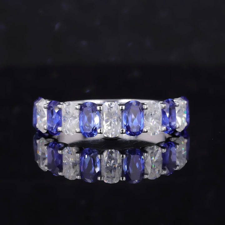 3.35ctw Oval Blue Sapphire & Diamond Alternating Half-Eternity Band in 14K/18K White Gold (5mm)