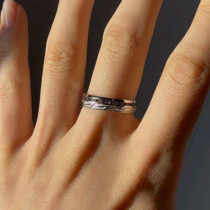 5mm "The Atoms & Impact" Yellow/Blue Sapphire Band Ring in White Gold