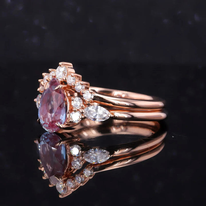 1.60ct Pear-Cut Alexandrite Ring with Diamond Stacking Band in 14K Rose Gold (6x9mm)